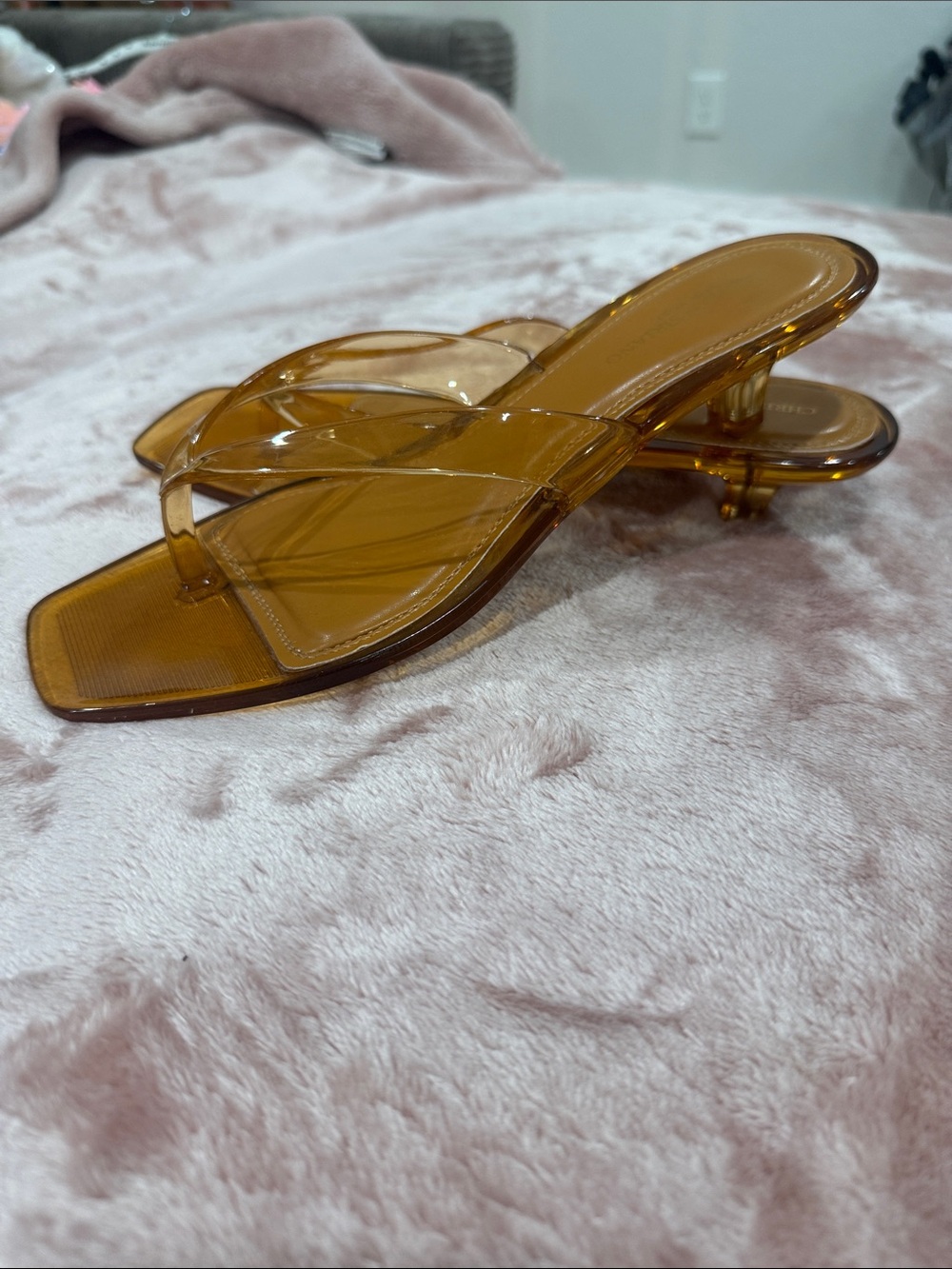 Women's Amber Transparent Square-Toe Jelly Kitten Heels